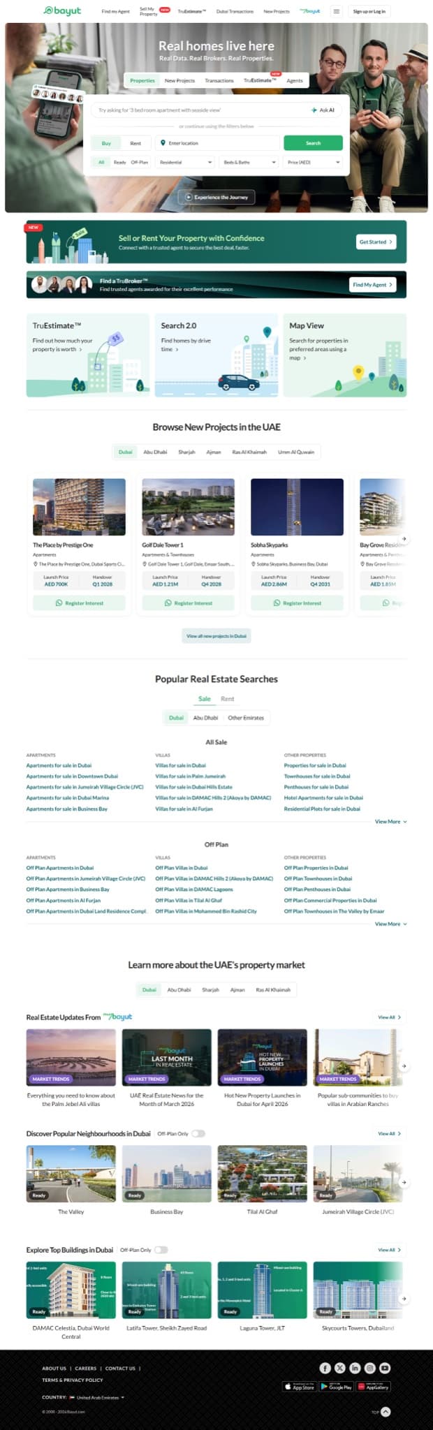 Bayut property search page with interactive map view and advanced filter panel
